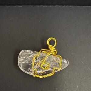 Gold Wire Wrapped Clear Quartz Crystal Stone Pendant